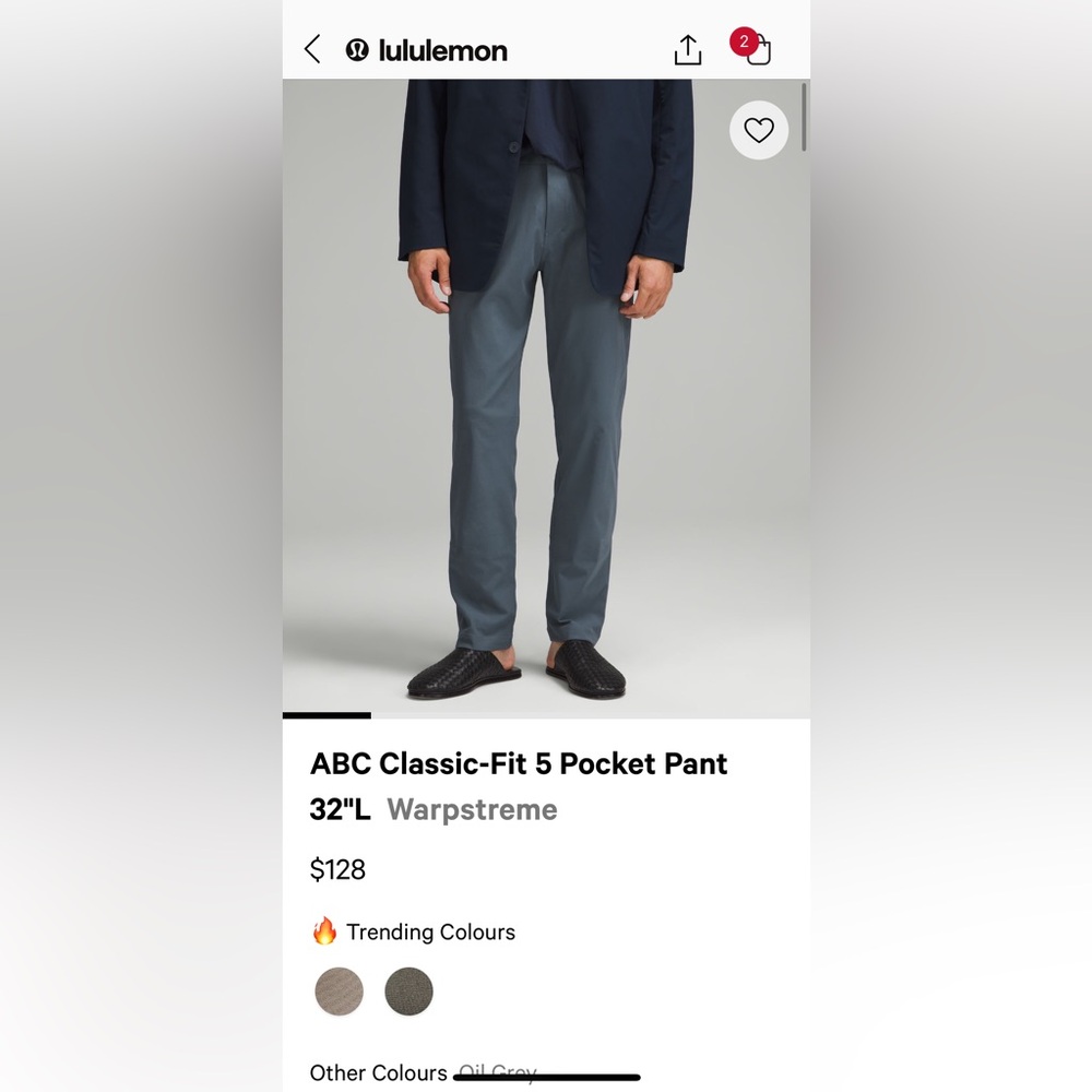 ABC Classic-Fit 5 Pocket Pant
32"L Warpstreme oil grey